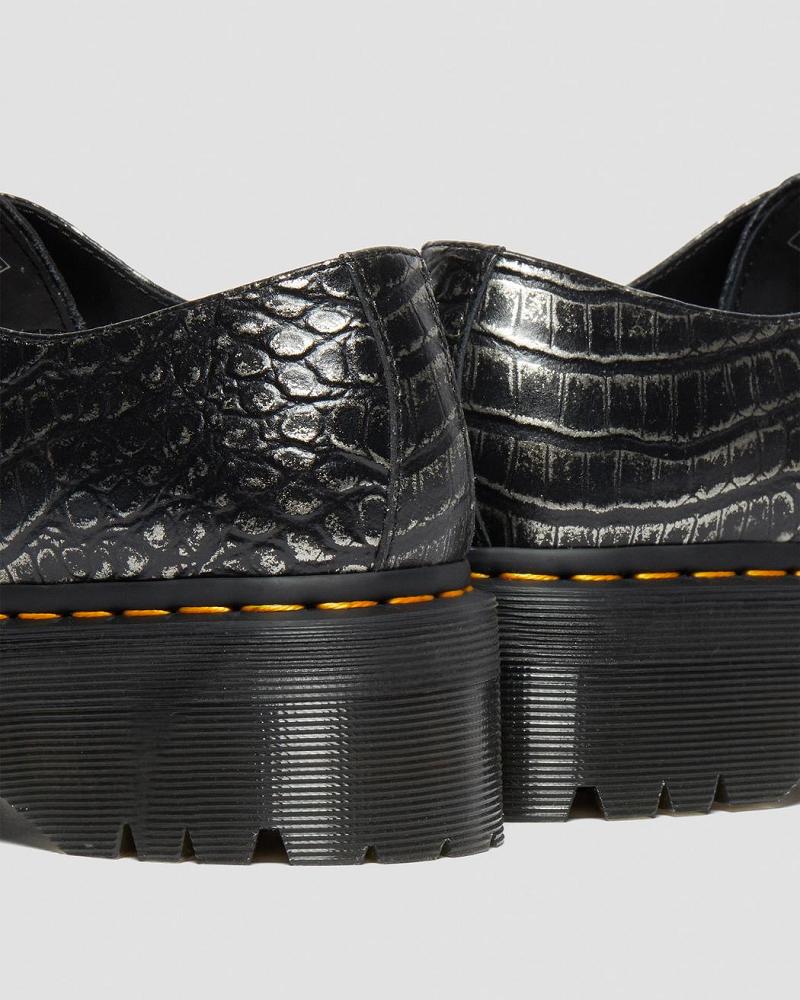 Black Women's Dr Martens 1461 Croc Emboss Leather Platform Shoes | CA 385KOR